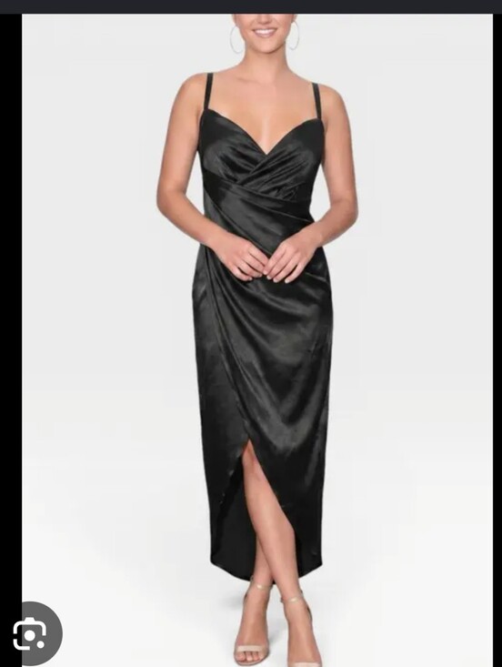 RACHEL Rachel Roy Dresses & Skirts - Rachel Roy Black Satin Dress Size L Midi Slip Cowl Neck Spaghetti Strap Evening